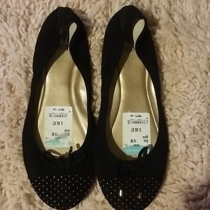 14th& union black leather ballet flats